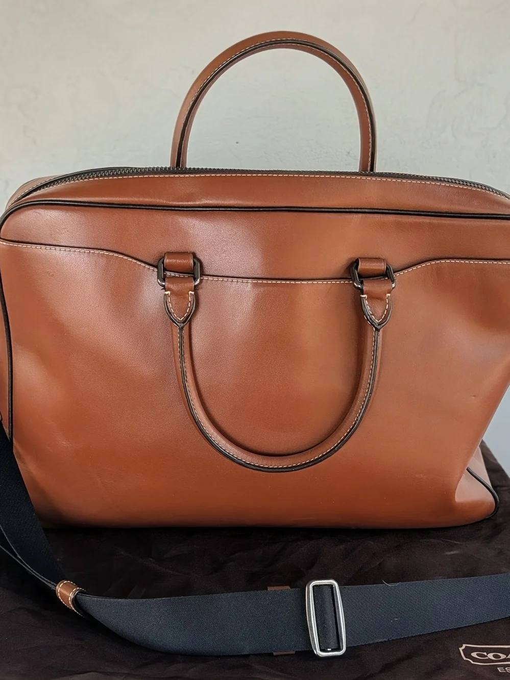 Coach Leather Top-Handle Briefcase in Cognac